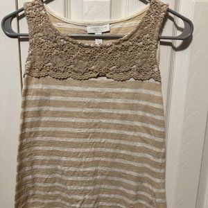 Charter Club Women's Sleeveless Lace Design Striped Top